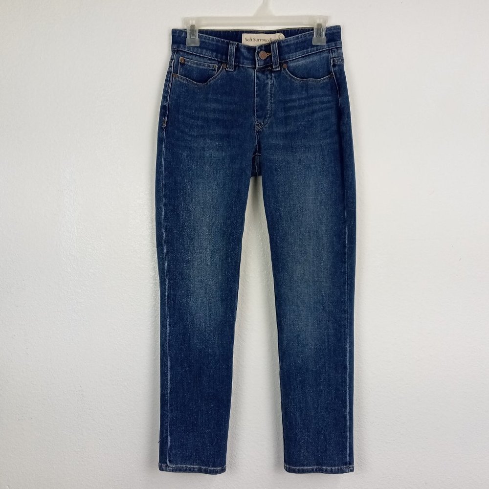 Soft Surroundings Women's Straight Pull On Jeans Size Petite XS Medium Wash Blue